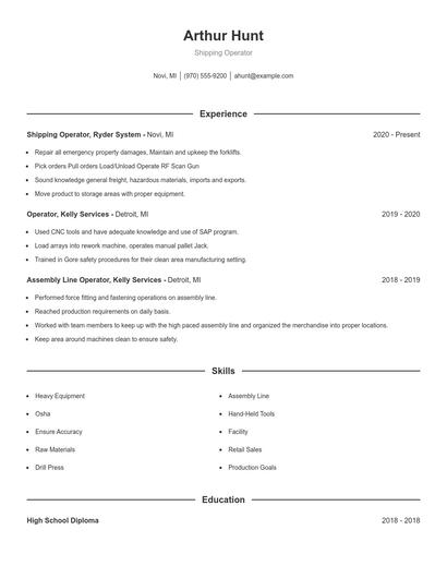 Shipping Operator Resume
