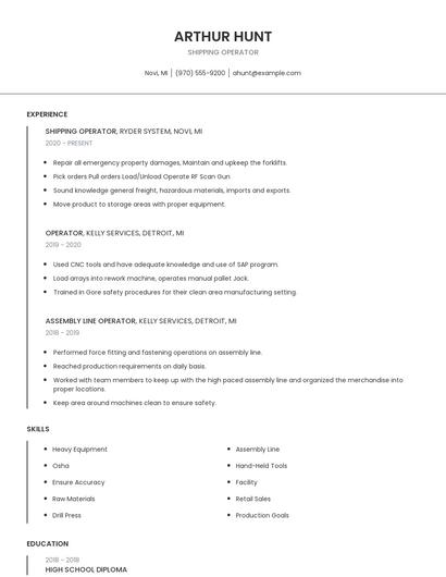 Shipping Operator Resume