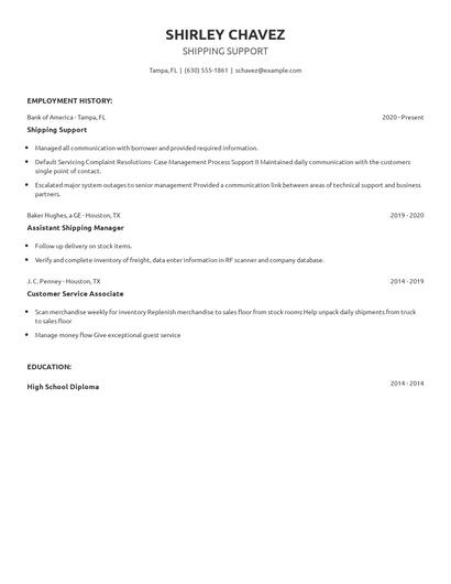 Shipping Support Resume