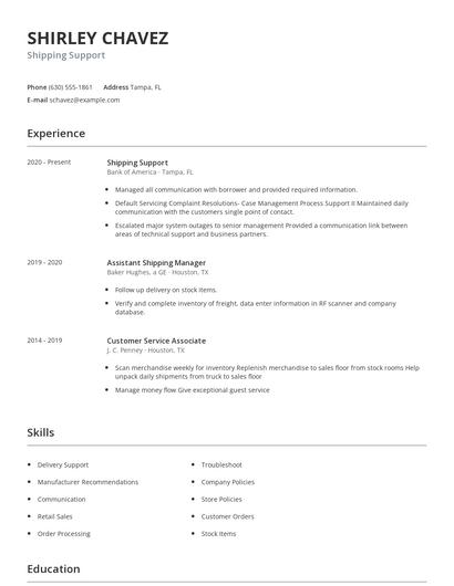 Shipping Support Resume