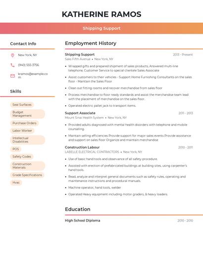 Shipping Support Resume