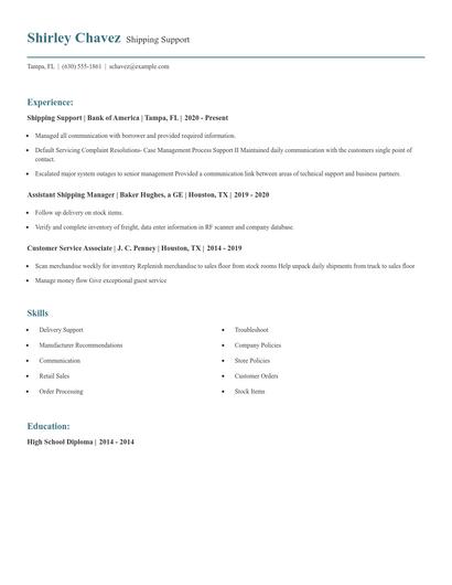 Shipping Support Resume