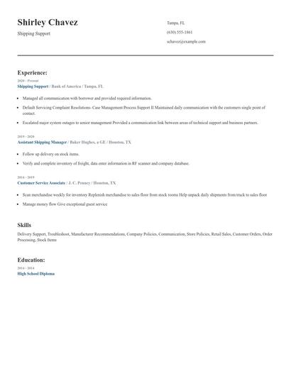 Shipping Support Resume