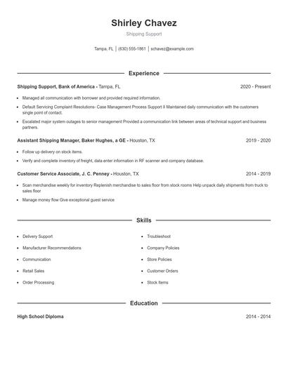 Shipping Support Resume