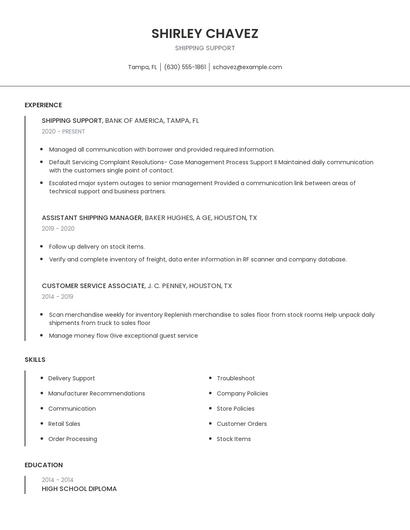 Shipping Support Resume