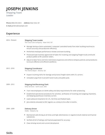 Shipping Team Leader Resume