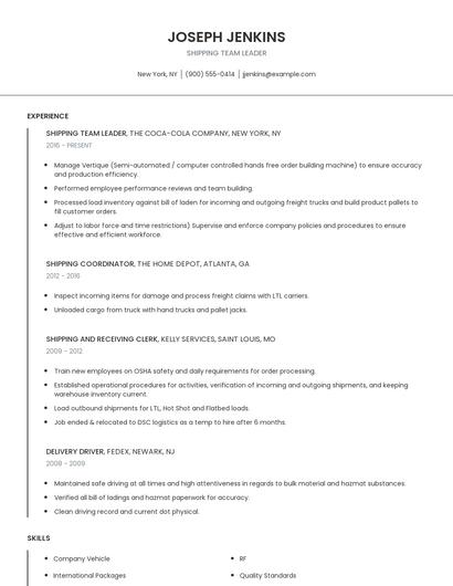 Shipping Team Leader Resume
