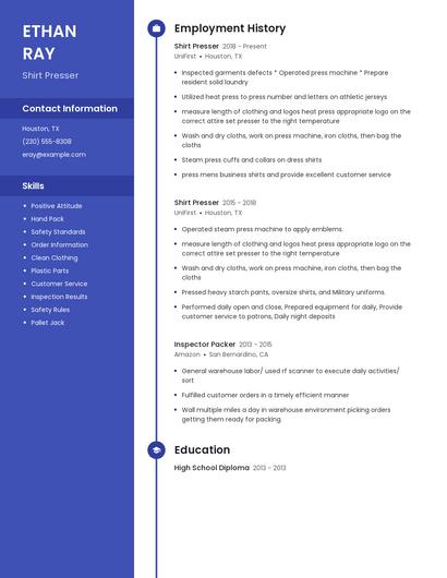 Shirt Presser Resume