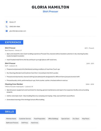 Shirt Presser Resume