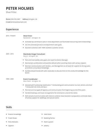 Shoe Fitter Resume