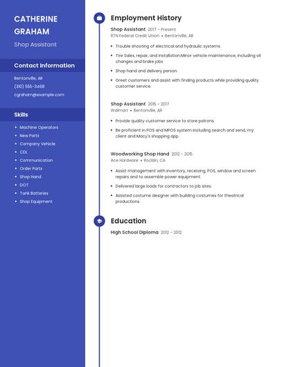 Shop Assistant Resume