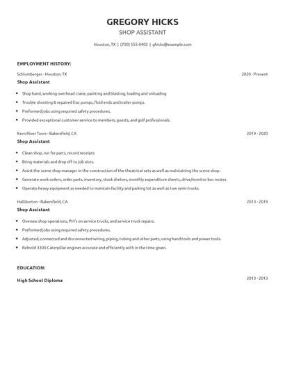 Shop Assistant Resume