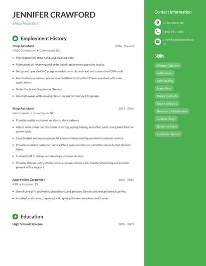 Shop Assistant Resume