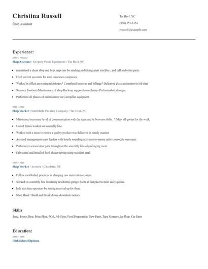 Shop Assistant Resume