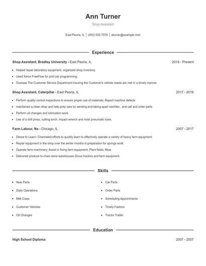 Shop Assistant Resume