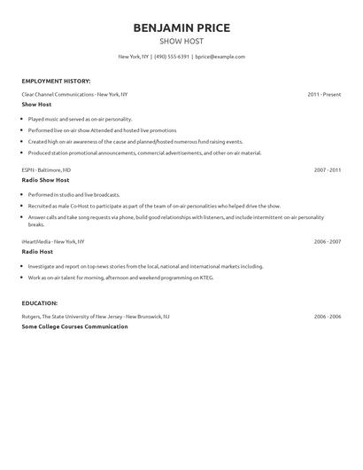 Show Host Resume
