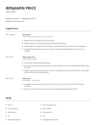 Show Host Resume