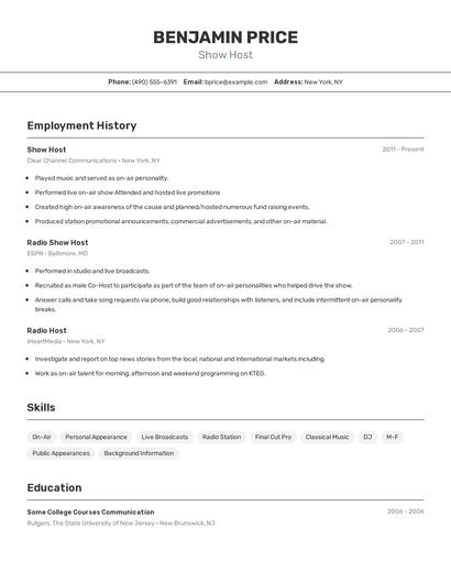 Show Host Resume