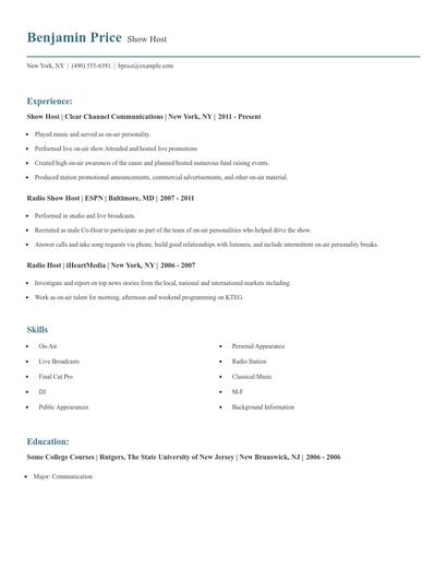 Show Host Resume