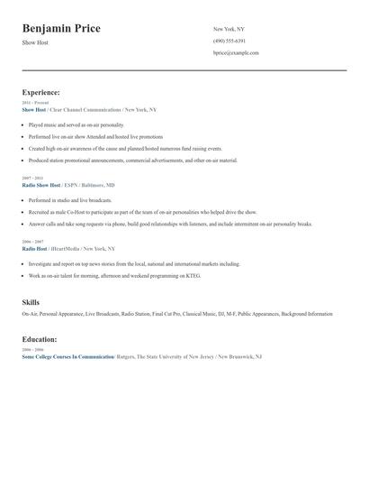 Show Host Resume