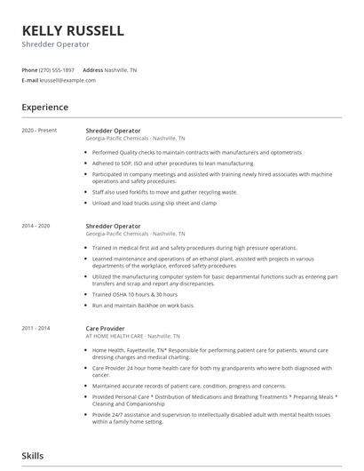 Shredder Operator Resume