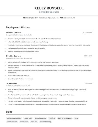 Shredder Operator Resume