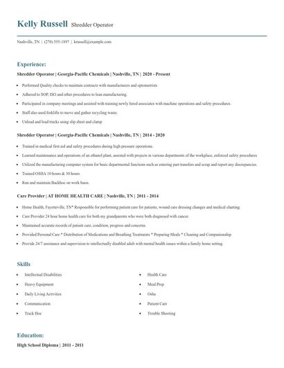 Shredder Operator Resume