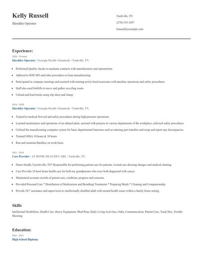 Shredder Operator Resume