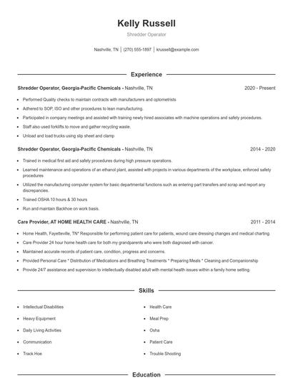 Shredder Operator Resume