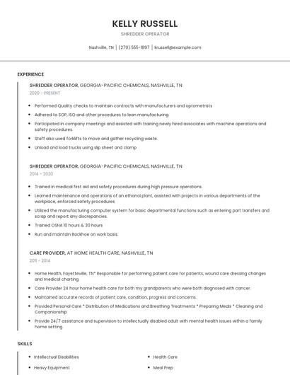 Shredder Operator Resume
