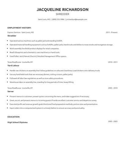 Shredder Resume