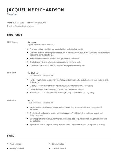 Shredder Resume