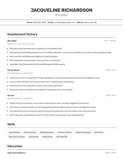 Shredder Resume