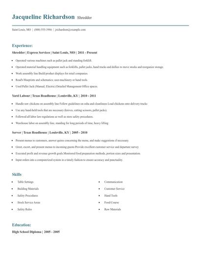 Shredder Resume