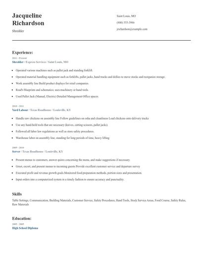 Shredder Resume