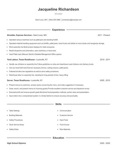 Shredder Resume