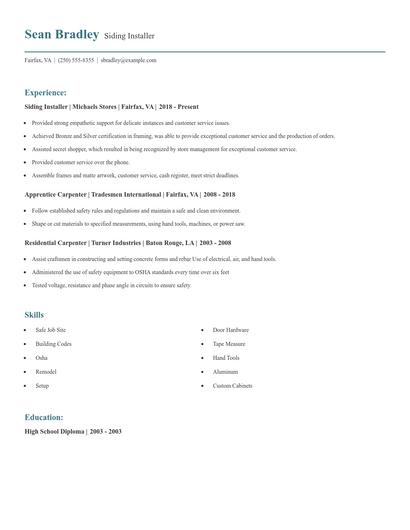 Siding Installer Resume