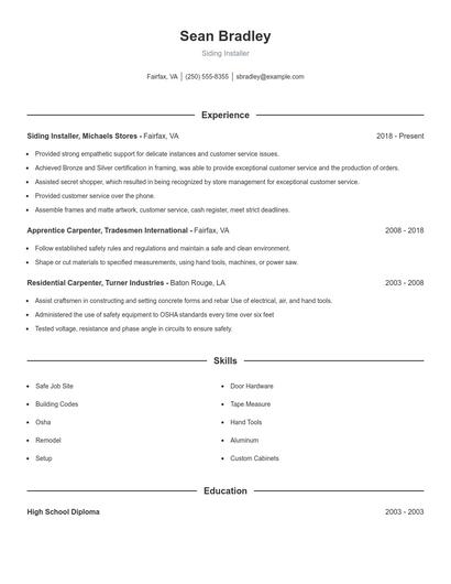 Siding Installer Resume