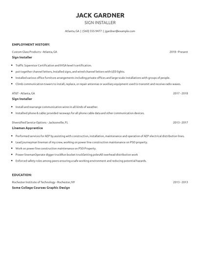 Sign Installer Resume