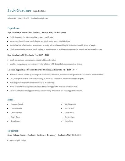 Sign Installer Resume