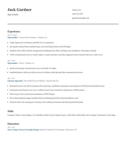 Sign Installer Resume