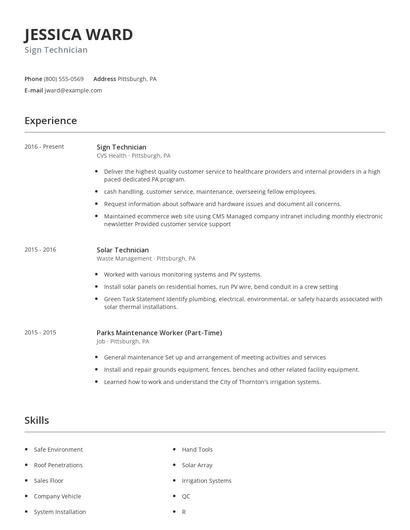 Sign Technician Resume