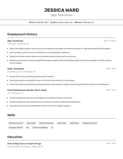 Sign Technician Resume