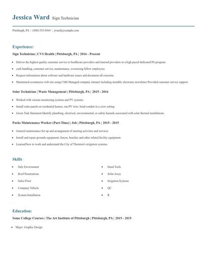 Sign Technician Resume