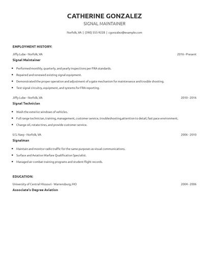 Signal Maintainer Resume