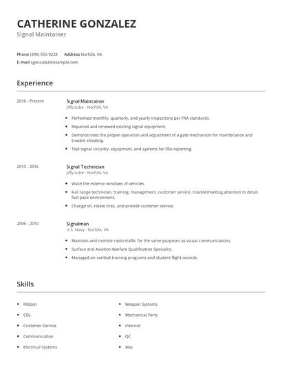 Signal Maintainer Resume