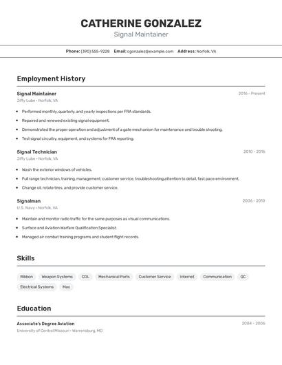 Signal Maintainer Resume