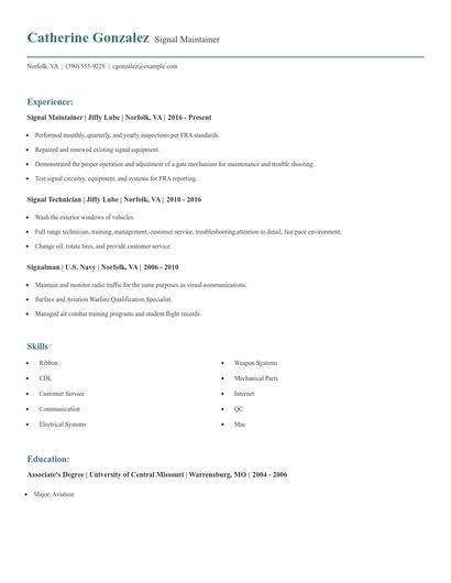Signal Maintainer Resume