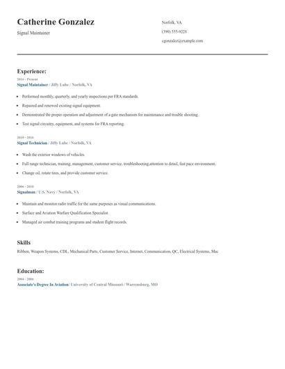 Signal Maintainer Resume