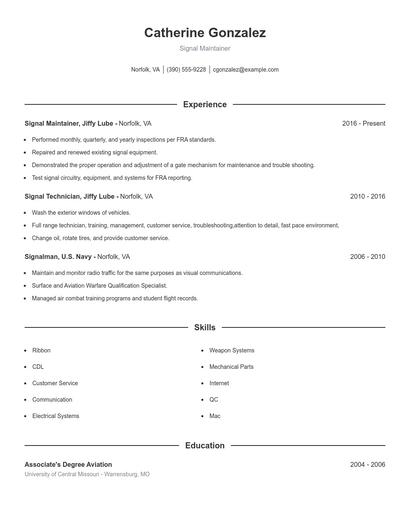 Signal Maintainer Resume